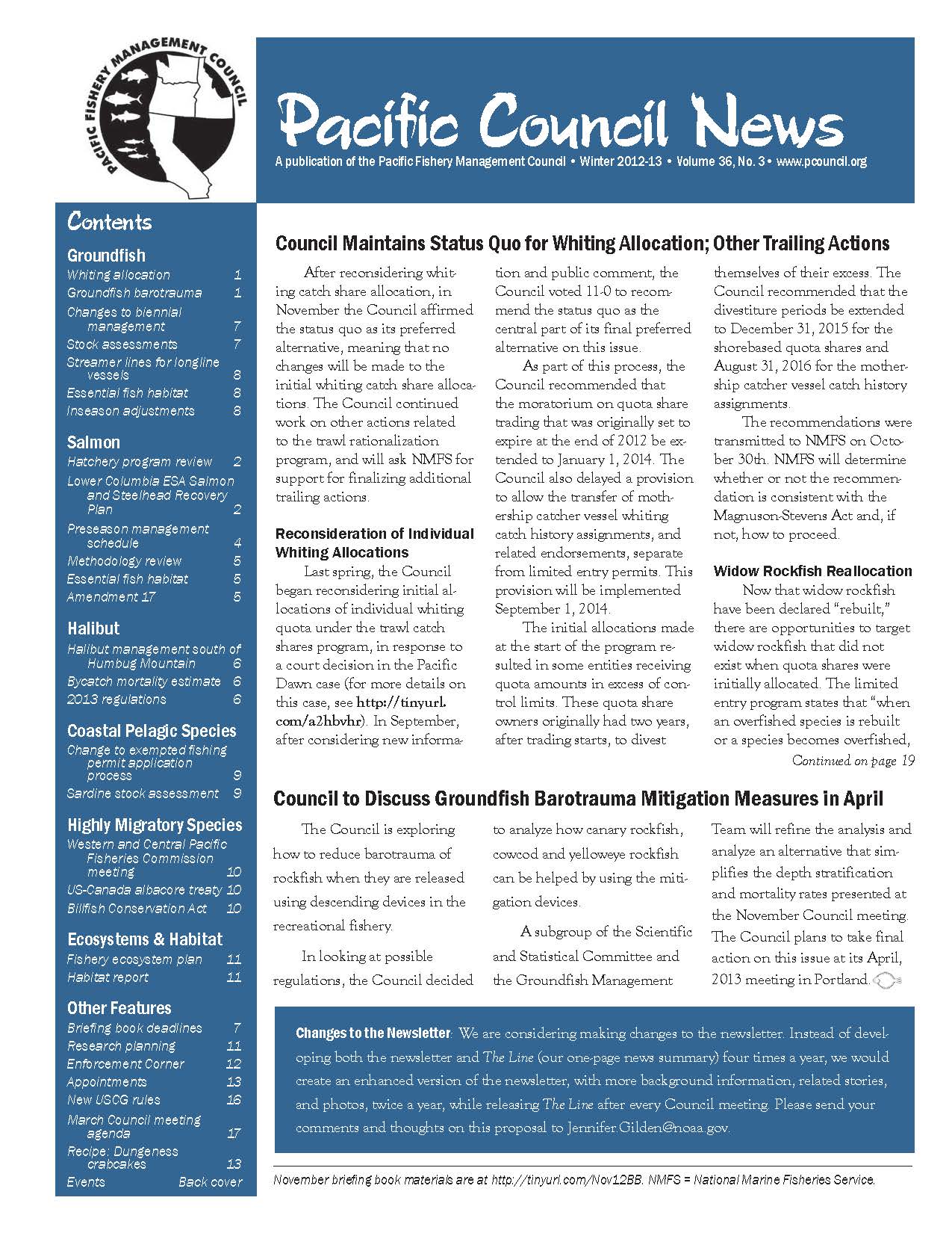 Front page of newsletter