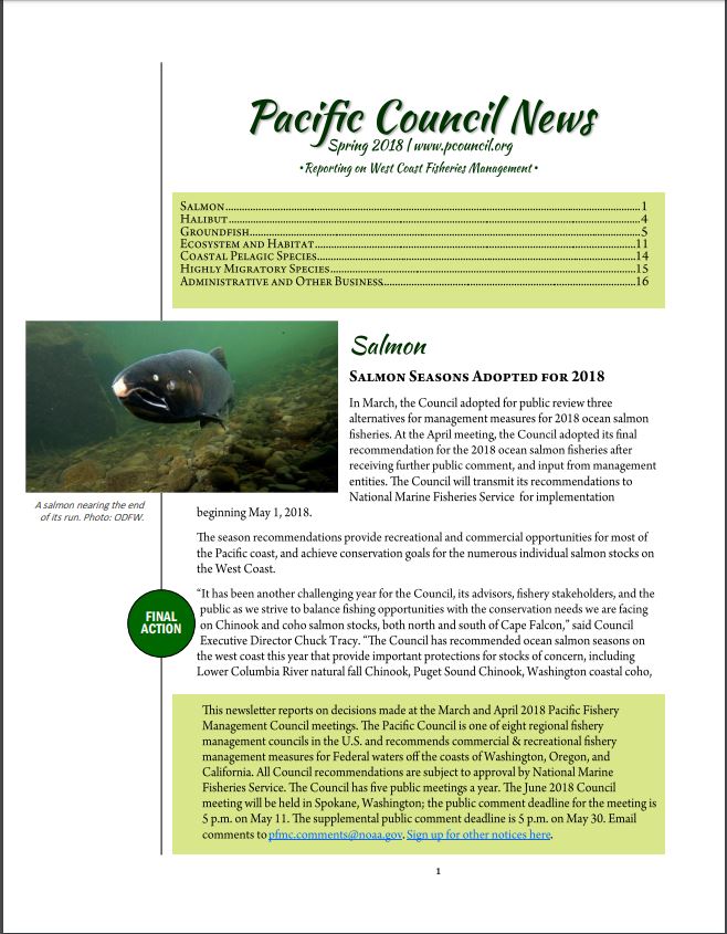 Front page of newsletter