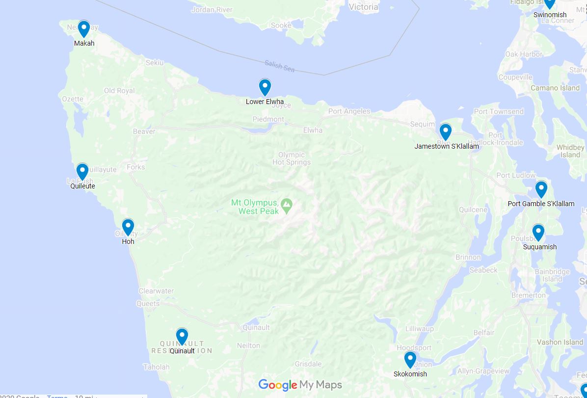 Map of Olympic Peninsula tribes