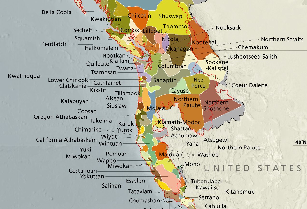 Map of Pacific Coast indigenous nations